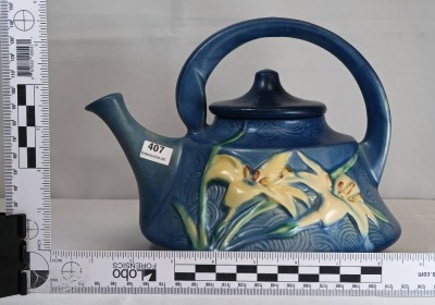 Roseville Zephyr Lily No. 7-T Teapot, Blue - 8
