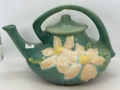 Roseville Clematis No. 5 Green Teapot - 2