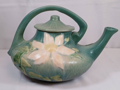 Roseville Clematis No. 5 Green Teapot - 4