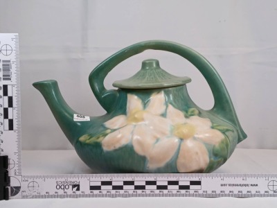 Roseville Clematis No. 5 Green Teapot - 10