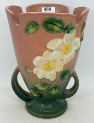 Roseville White Rose 980-6" Vase, Pink/green - 2