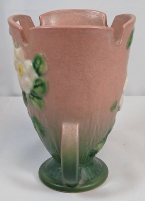 Roseville White Rose 980-6" Vase, Pink/green - 3