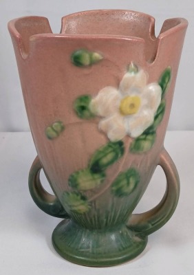 Roseville White Rose 980-6" Vase, Pink/green - 4