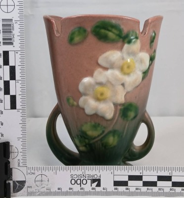 Roseville White Rose 980-6" Vase, Pink/green - 8