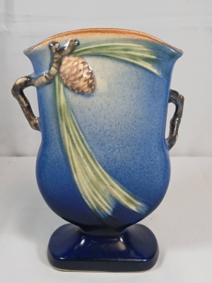 Roseville Pine Cone 121-7" Vase, Blue - 4