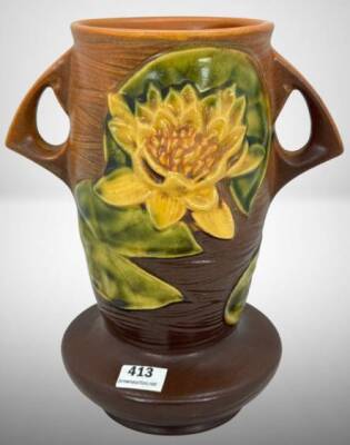 Roseville Water Lily 75-7" Vase, Brown