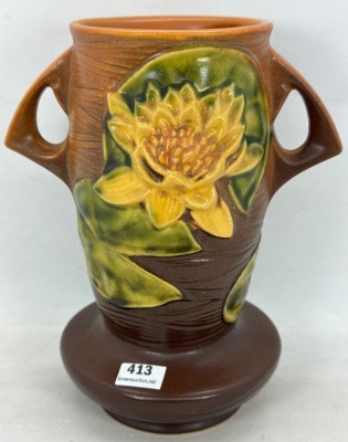 Roseville Water Lily 75-7" Vase, Brown - 2