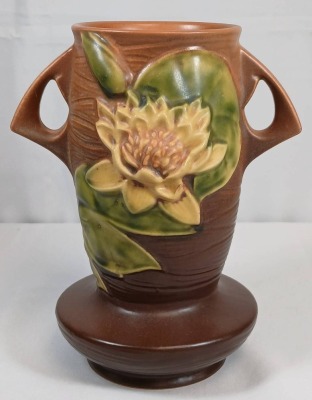 Roseville Water Lily 75-7" Vase, Brown - 4