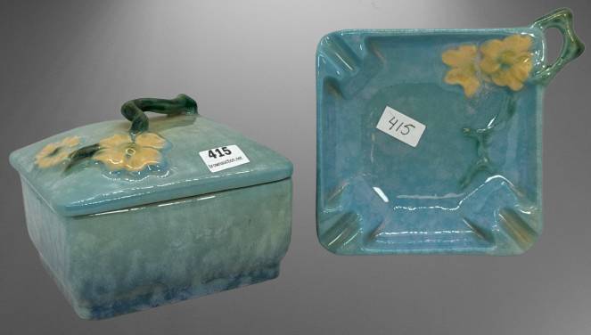 (2) Roseville Wincraft Blue Pottery Smoke Set