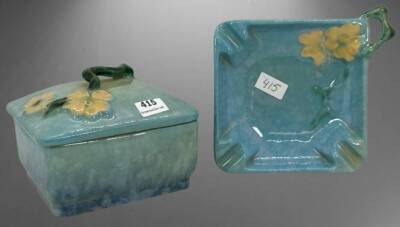 (2) Roseville Wincraft Blue Pottery Smoke Set