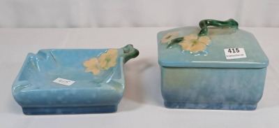 (2) Roseville Wincraft Blue Pottery Smoke Set - 2