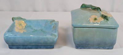 (2) Roseville Wincraft Blue Pottery Smoke Set - 3