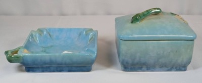 (2) Roseville Wincraft Blue Pottery Smoke Set - 4