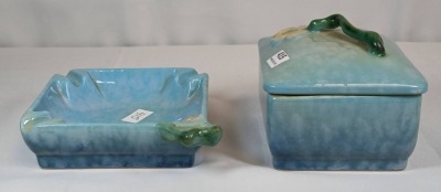 (2) Roseville Wincraft Blue Pottery Smoke Set - 5