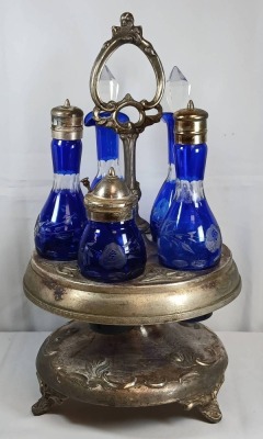 Silverplate Cruet Set with Cobalt Blue Glass - 2