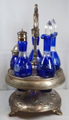 Silverplate Cruet Set with Cobalt Blue Glass - 3