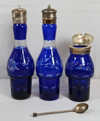 Silverplate Cruet Set with Cobalt Blue Glass - 8
