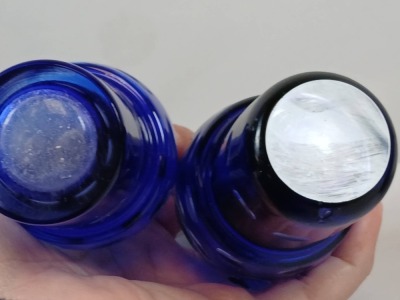 Silverplate Cruet Set with Cobalt Blue Glass - 13