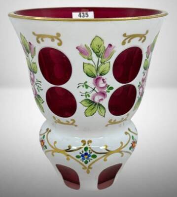 Bohemian White Overlay Cut-to-Red Glass Vase