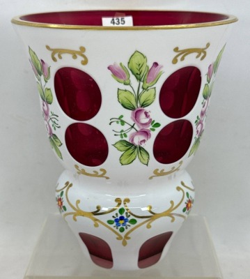Bohemian White Overlay Cut-to-Red Glass Vase - 2