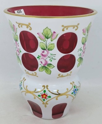 Bohemian White Overlay Cut-to-Red Glass Vase - 5
