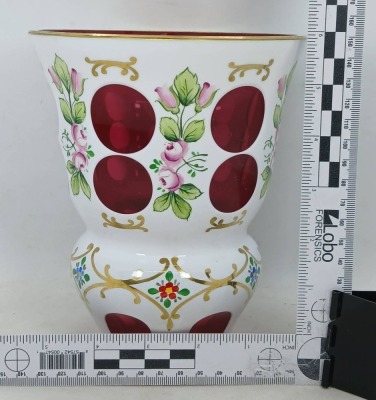 Bohemian White Overlay Cut-to-Red Glass Vase - 7
