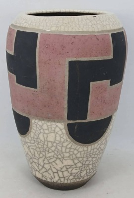 Signed Raku Art Pottery Vase with Geometric Design - 3