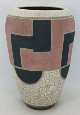 Signed Raku Art Pottery Vase with Geometric Design - 4
