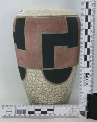 Signed Raku Art Pottery Vase with Geometric Design - 6