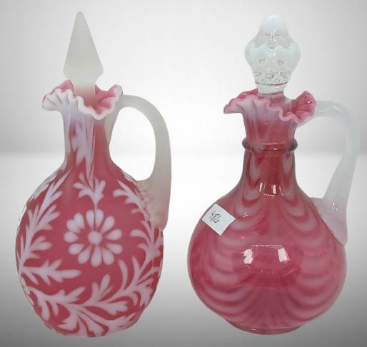 (2) Fenton Cranberry Opalescent Cruets