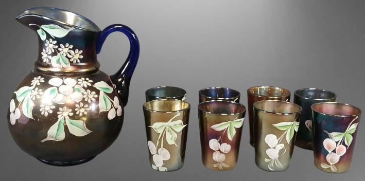 Fenton Blue Carnival Glass Water Set