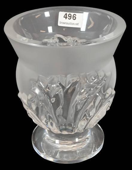 Lalique France Frosted and Clear Crystal Vase