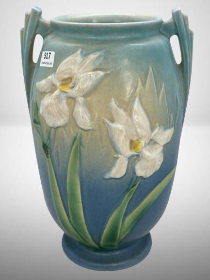 Roseville Iris 924-9" Vase, blue