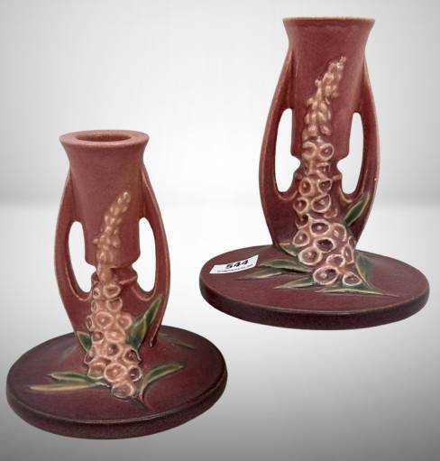 Roseville Foxglove 1150-4.5" Candlesticks, Pink