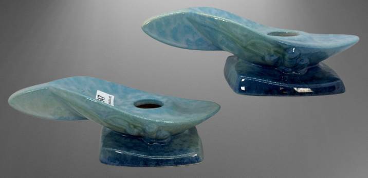 Roseville Wincraft 2-CS Blue Candle Holders