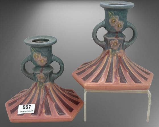Roseville Cherry Blossom 1090-4" Candlesticks, Pink