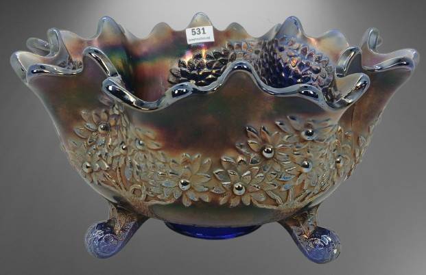 Fenton Carnival Glass Orange Tree Fruit Bowl, Cobalt