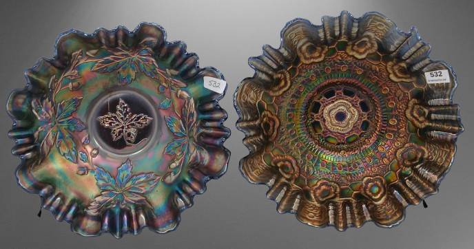 (2) Fenton Carnival Glass Bowls, Cobalt