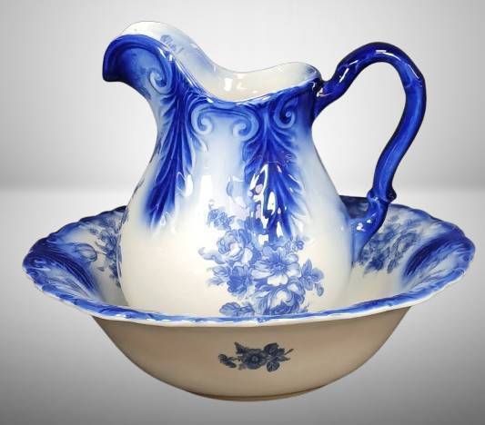 Flow Blue Pitcher and Bowl Wash Set