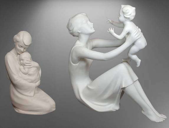 (2) Porcelain Mother and Child Figurines