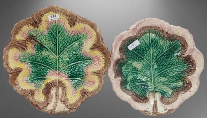 (2) Majolica Leaf-Shaped Plates