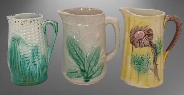 (3) Majolica-Style Cream Pitchers