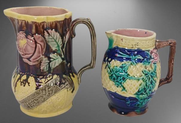 (2) Majolica-Style Ceramic Pitchers