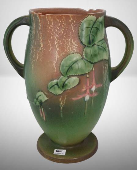 Roseville Fuchsia 901-10" Vase in Green