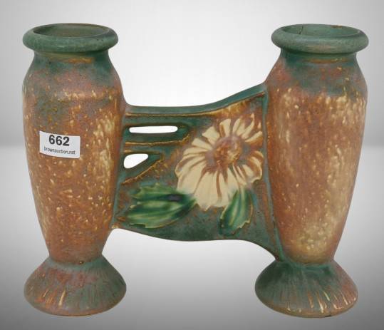 Roseville Dahlrose 79-6" Double Bud Vase