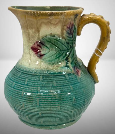 Majolica Ceramic Pitcher with Floral Design