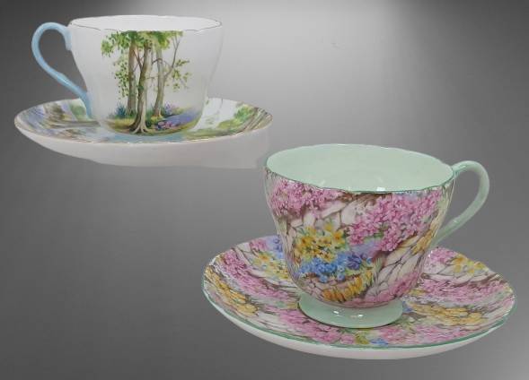(2) Shelley Bone China Cup & Saucer Sets