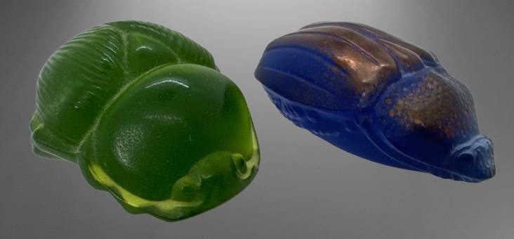 (2) Lalique Crystal Scarab Figurines