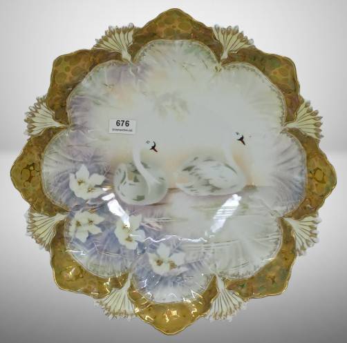 Handpainted Porcelain Bowl with Swans