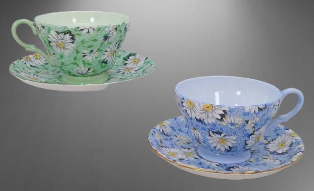 (2) Shelley England Fine Bone China Tea Cups and Saucer Sets